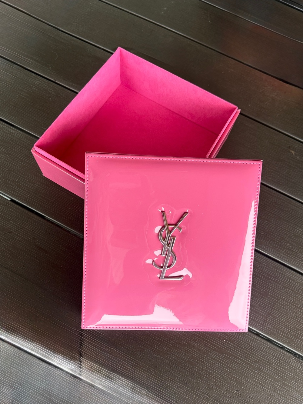 NEW YSL Saint Laurent Pink Patent Leather YSL Logo memory box vanity storage